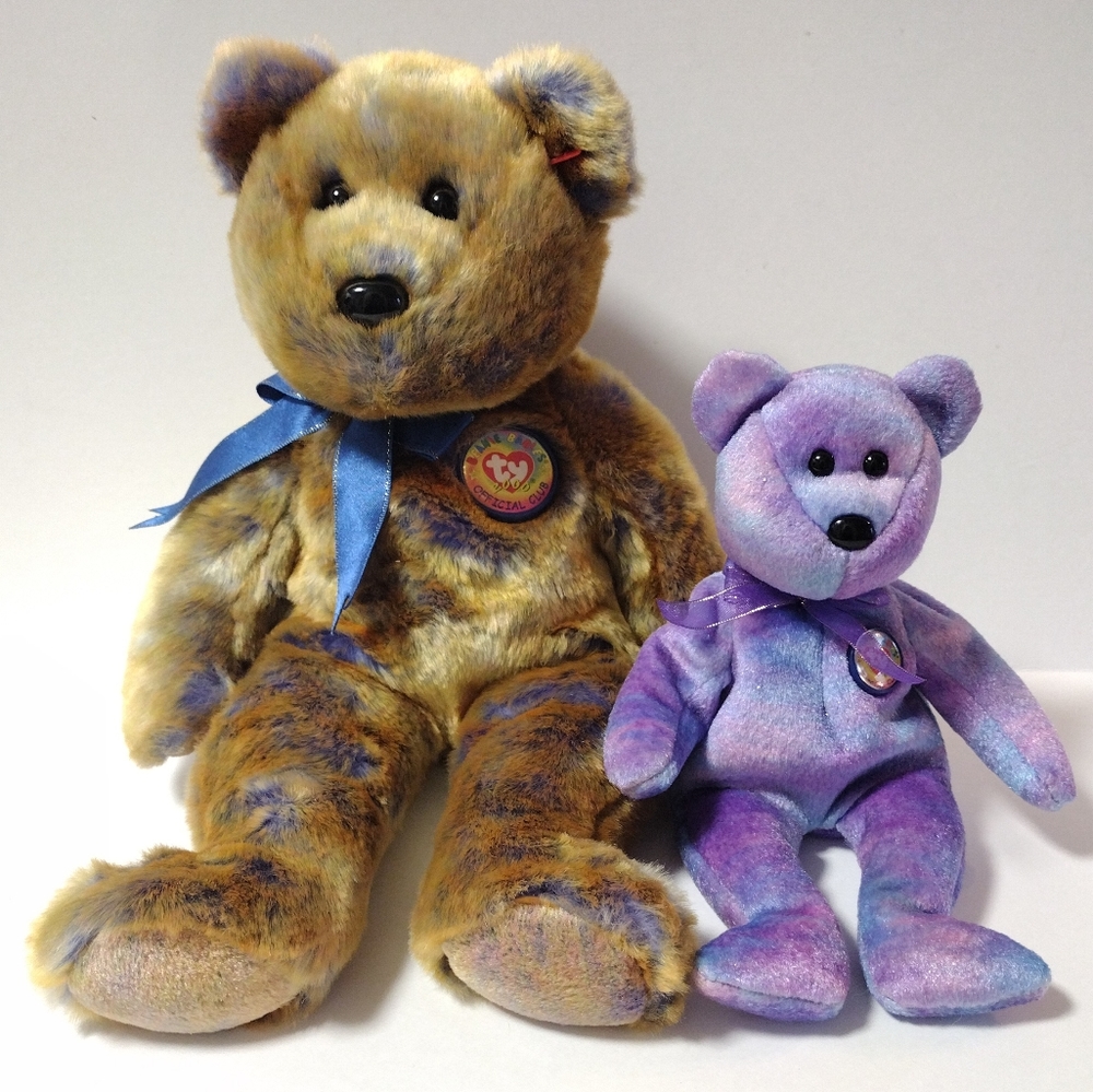 TY Beanie Babies Club 2000 Clubby III 14" and Clubby IV 8" 2001 Stuffed Bears